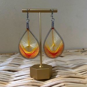 Orange and Yellow Woven Dangle Earrings